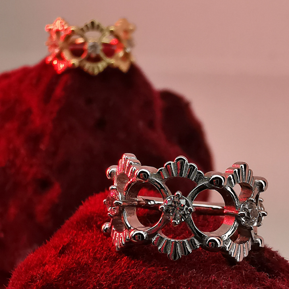 Piercing ring clicker ornamental with white zircons - CoCr NF - silver - K-069