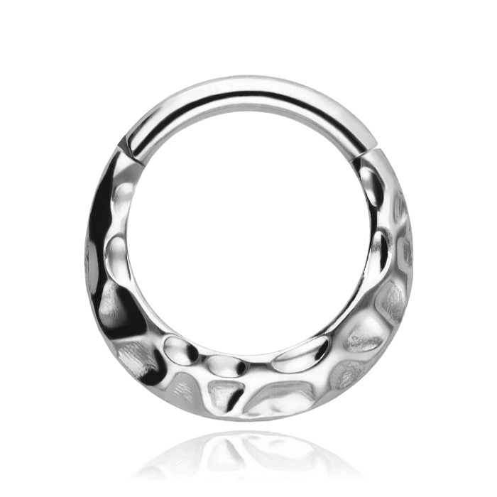 Titanium earring clicker circle with decorative structure - silver - TK-015