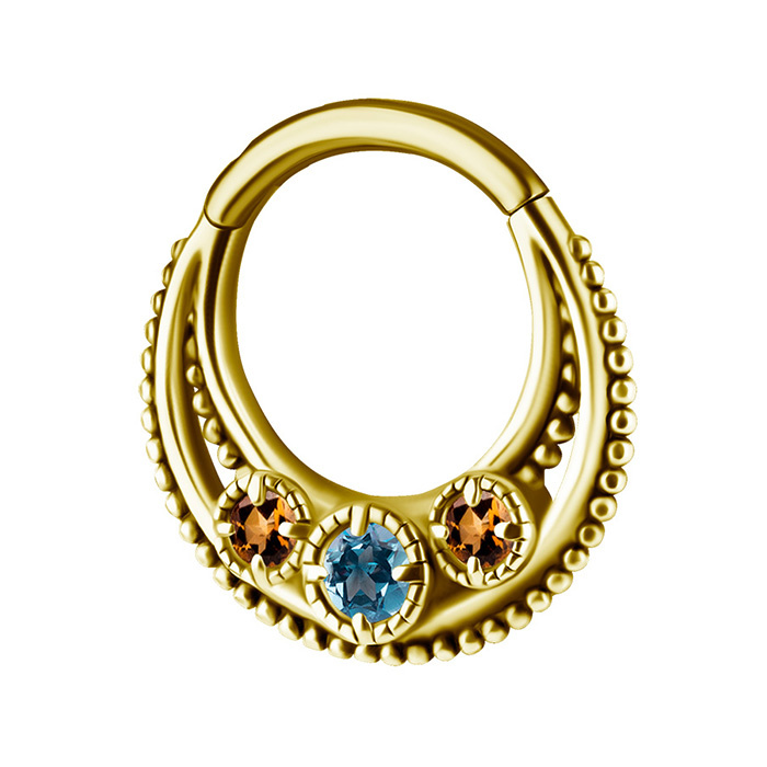 Piercing ring clicker - 18K gold with topaz and citrine - GD18K-028