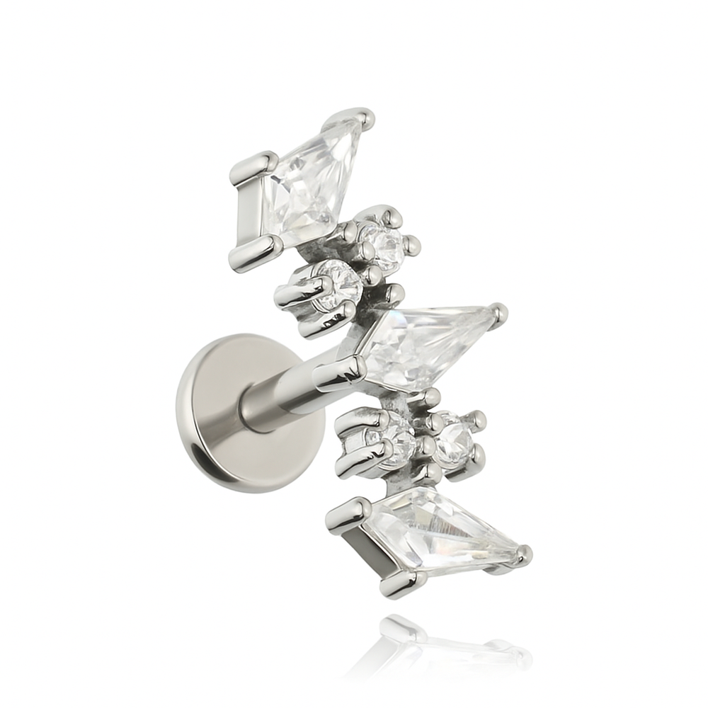 Labret cluster earring with white zircons - gold - LGW-050