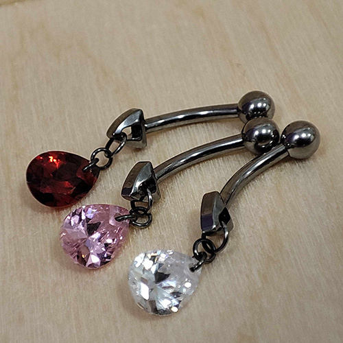 Titanium Belly button ring with pink zirconia - TPP-042