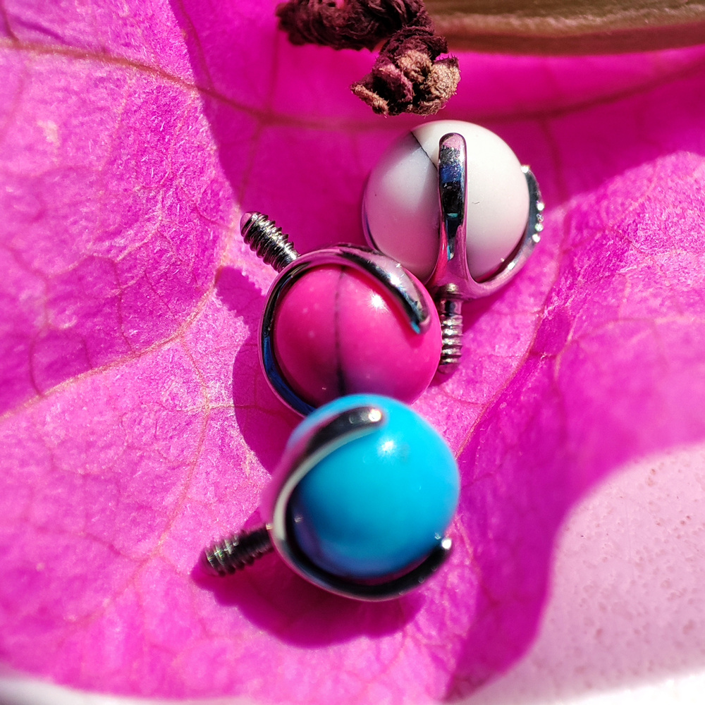 Titanium attachment - pink Howlite - silver - TNA-020