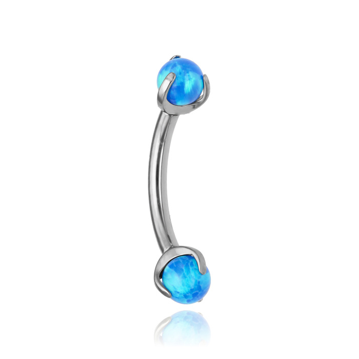 Titanium banana with blue opal - silver - TB-011