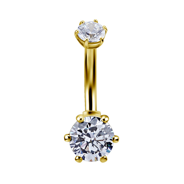 Belly button ring - 18K gold with white zircons - GD18K-033