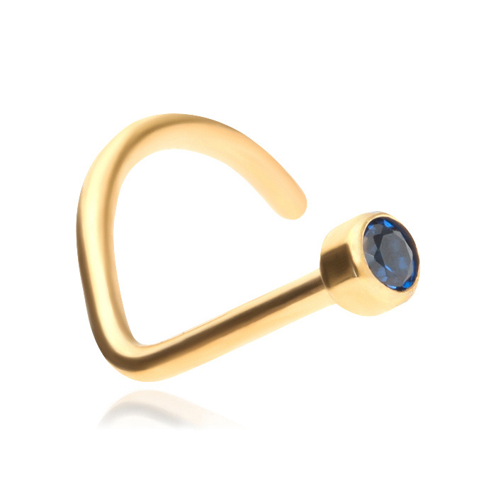 Titanium nose stud - gold with dark blue zirconia - TN-004