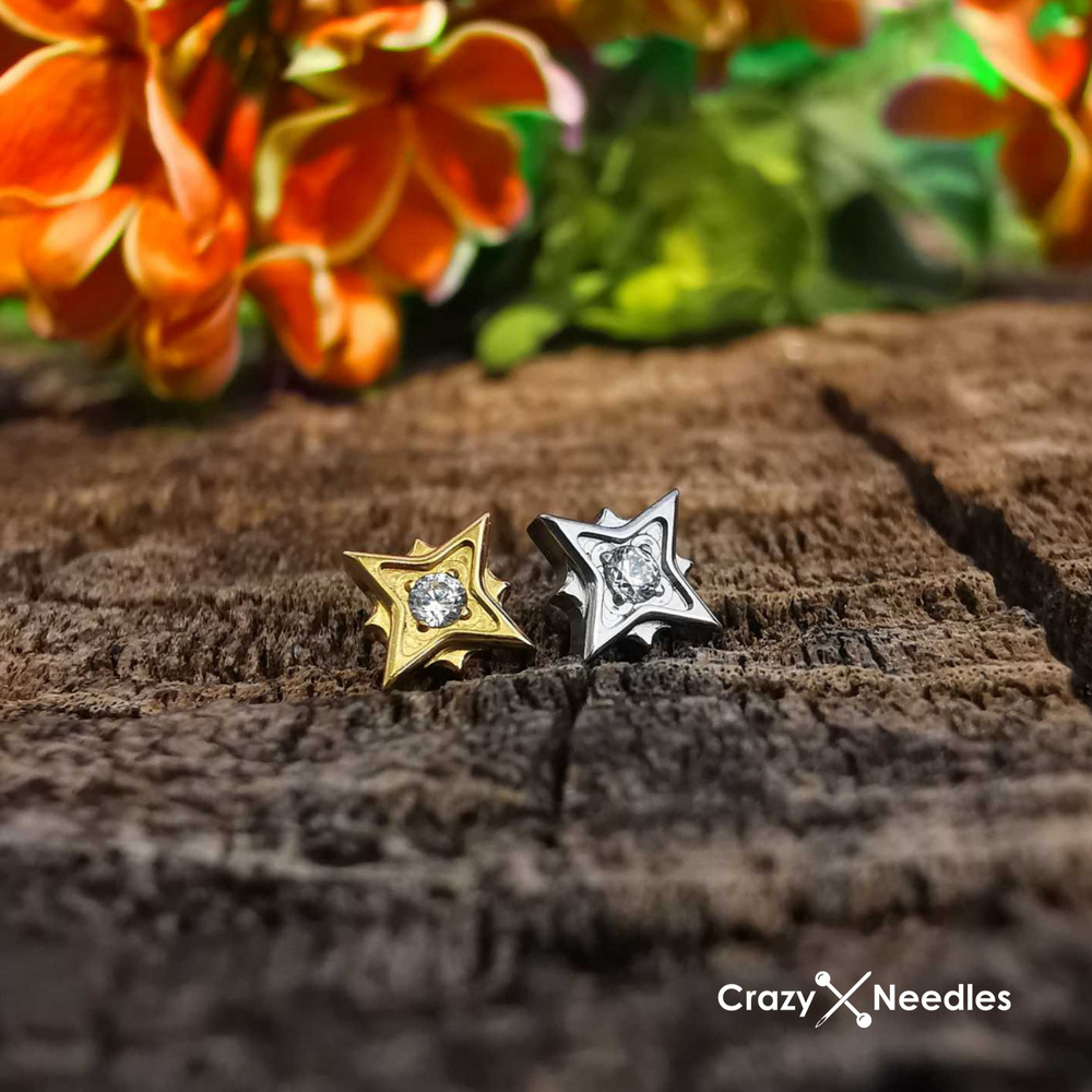 Titanium labret star with white zirconia - silver