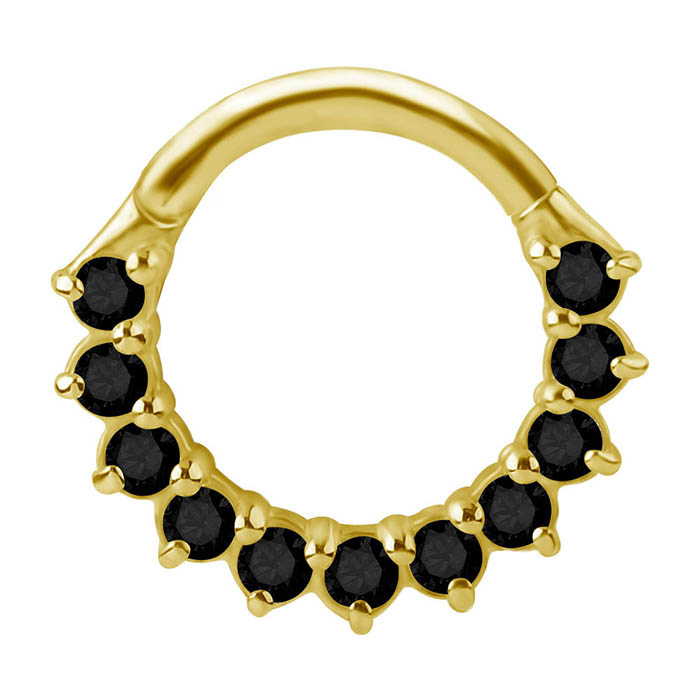 Piercing ring clicker - 18K gold with black zircons - GD18K-030