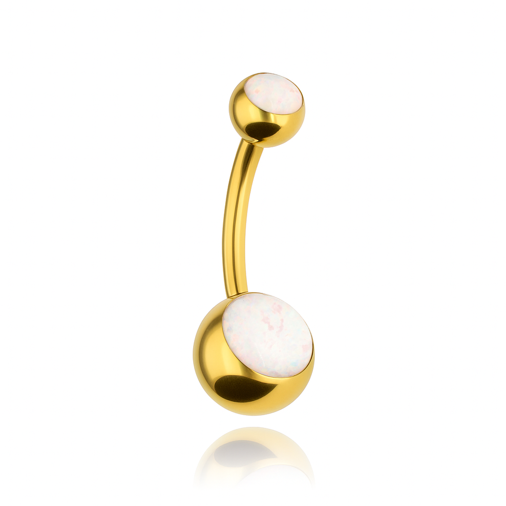 Titanium Belly button ring with pink opal - TPP-037