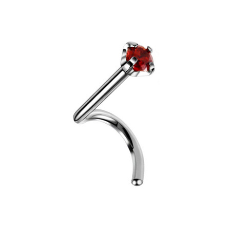 Titanium nose stud with red zirconia - TN-010