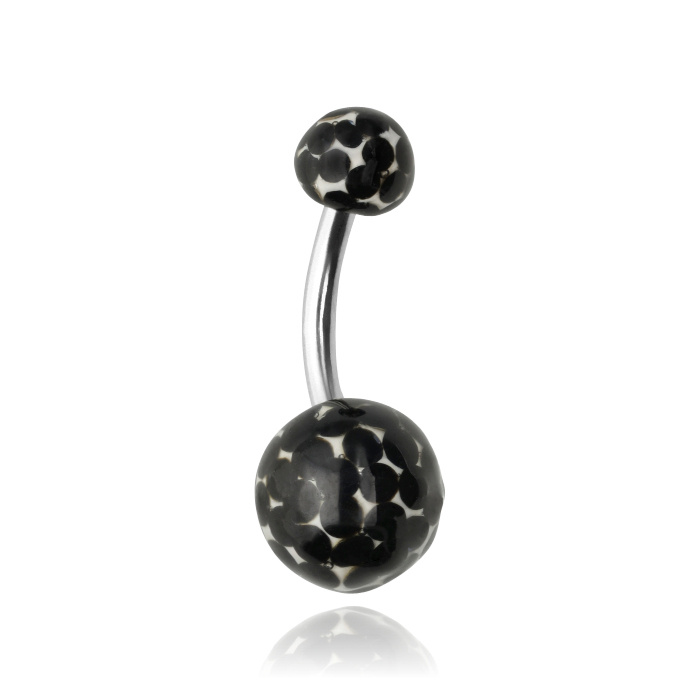 Belly button ring - black  crystals - KP-002