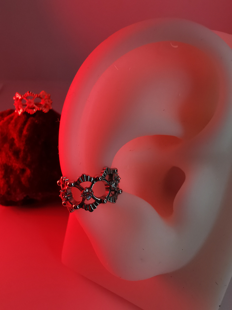 Piercing ring clicker ornamental with white zircons - CoCr NF - silver - K-069