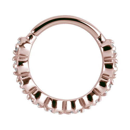 Clicker hoop ring with black zircons - rose gold - K-006