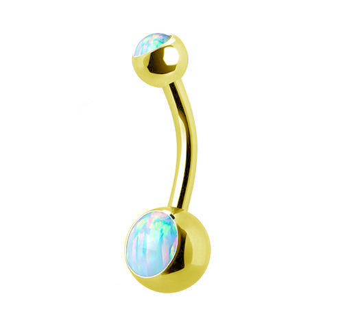 Titanium Belly button ring with opal OP17 - gold - TPP-008