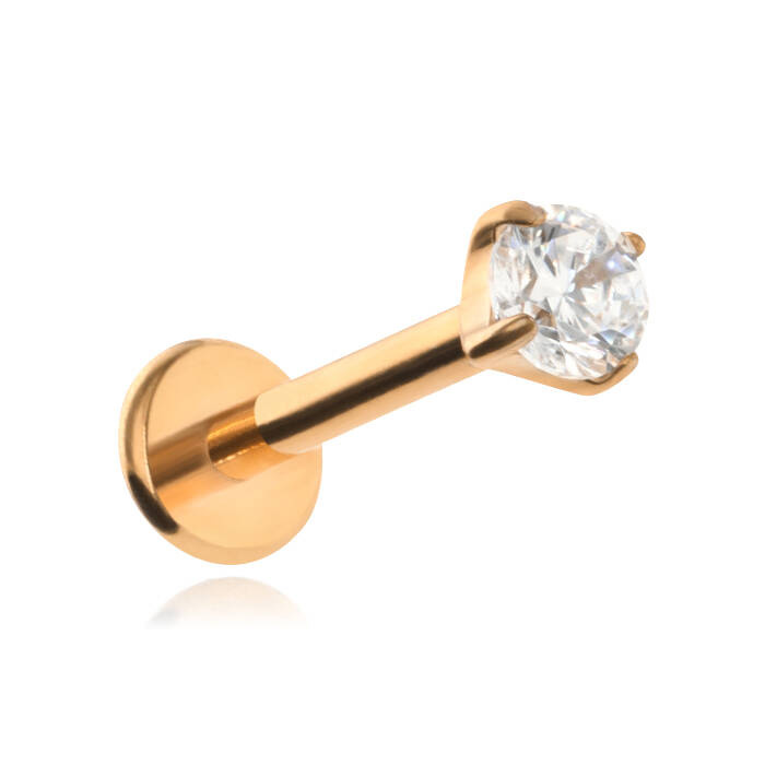 Titanium labret rose gold with white zirconia - TGW-012