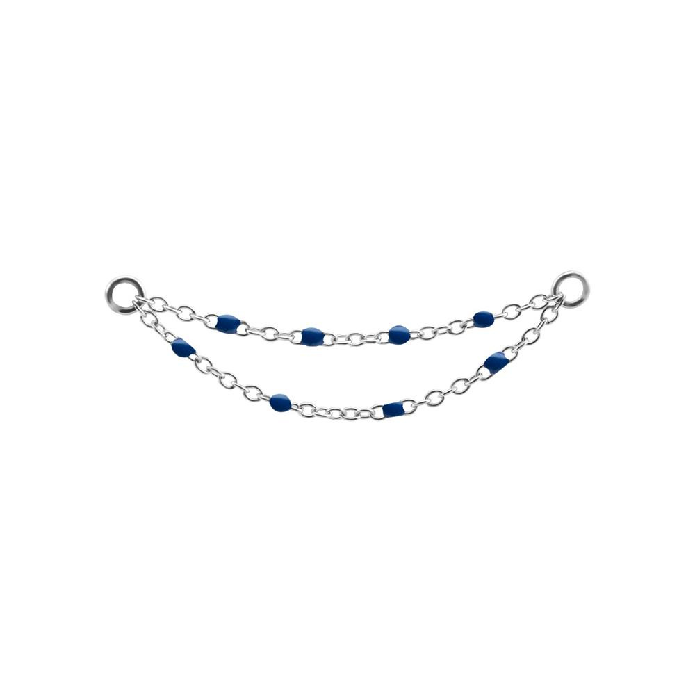 Chain - navy blue beads - silver - D-022