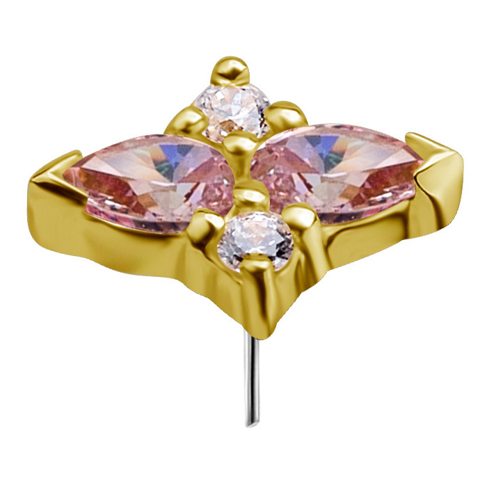 attachment 18K gold ornament with pink and white cubic zirconias - GD18K-046