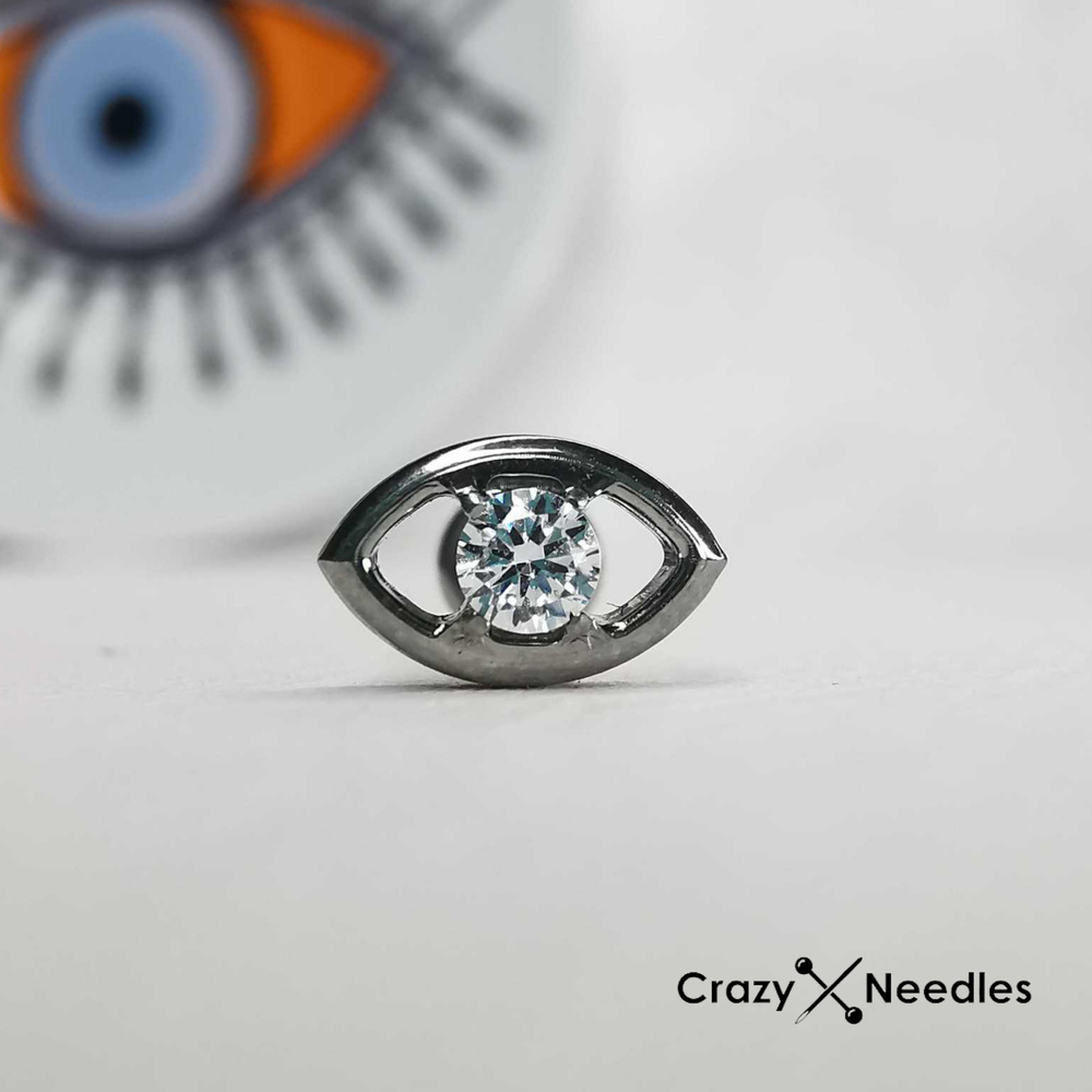 Titanium labret eye earring with white zirconia - silver - TGW-115