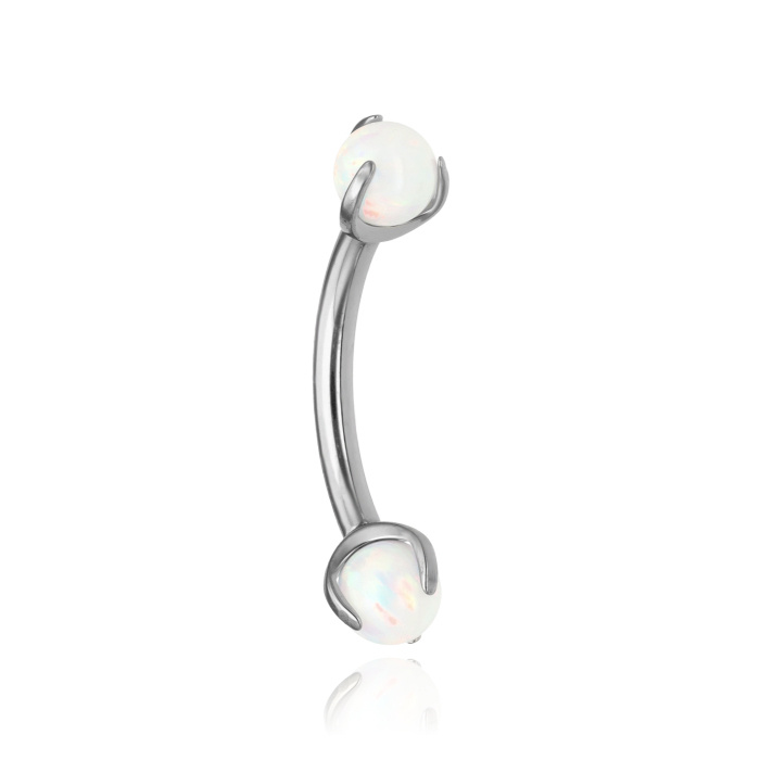 Titanium banana with white opal - silver - TB-011