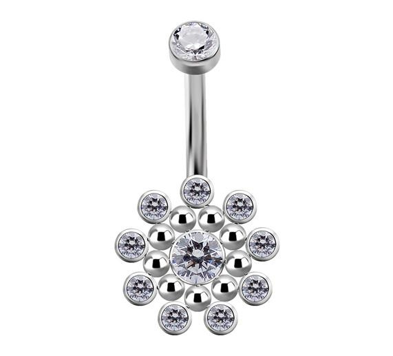 Titanium belly button ring with white zircons PREMIUM - TPP-007