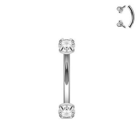 Titanium curved barbell - white zirconia - TB-012