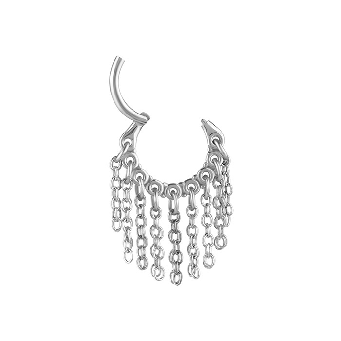 Piercing ring clicker with chains - silver - K-026