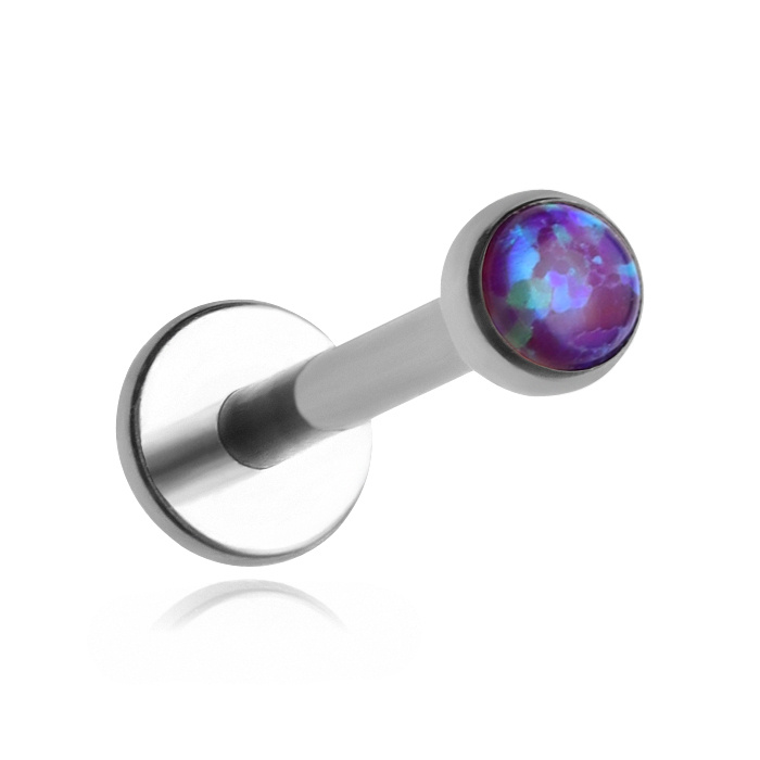 Titanium labret with purple opal OP52 - silver 