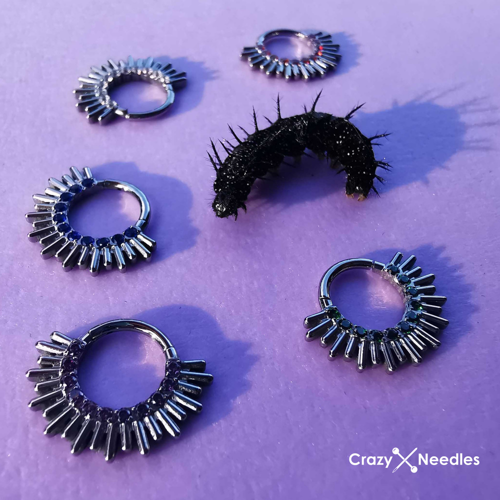 Titanium piercing clicker with white zircons - silver - TK-055