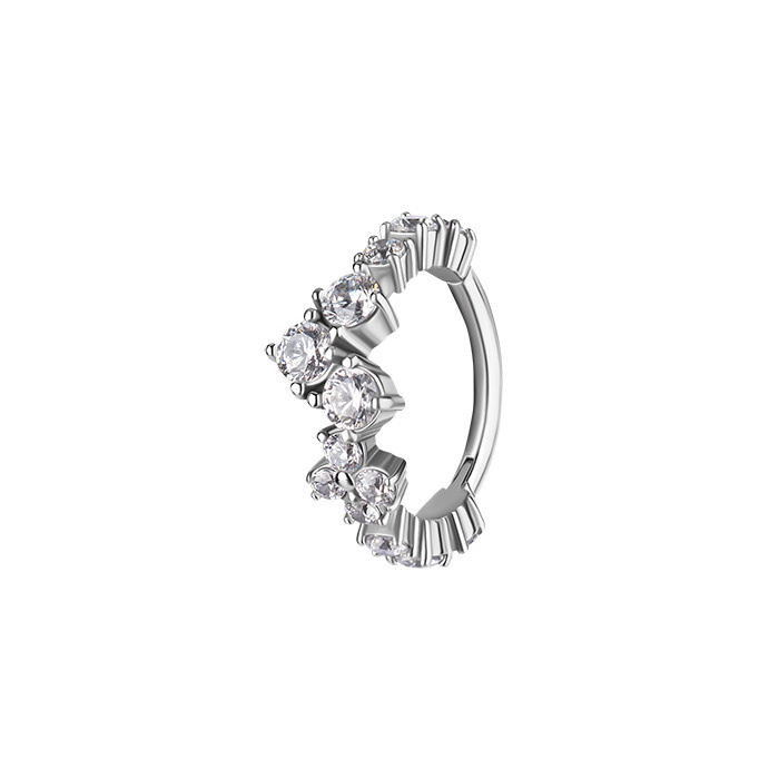 Piercing ring clicker with white zircons - CoCr NF - sterling silver - K-066