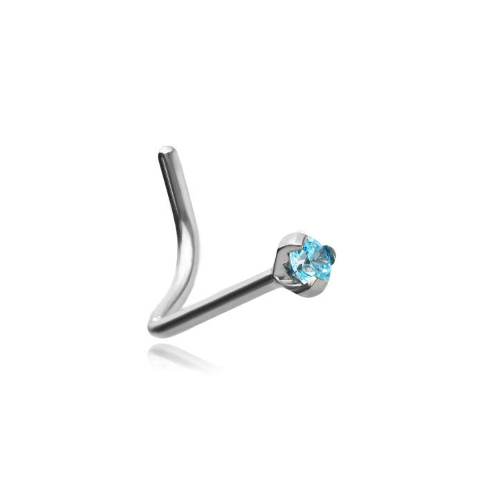 Titanium nose stud Premium Zirconia silver with blue zirconia - TN-018