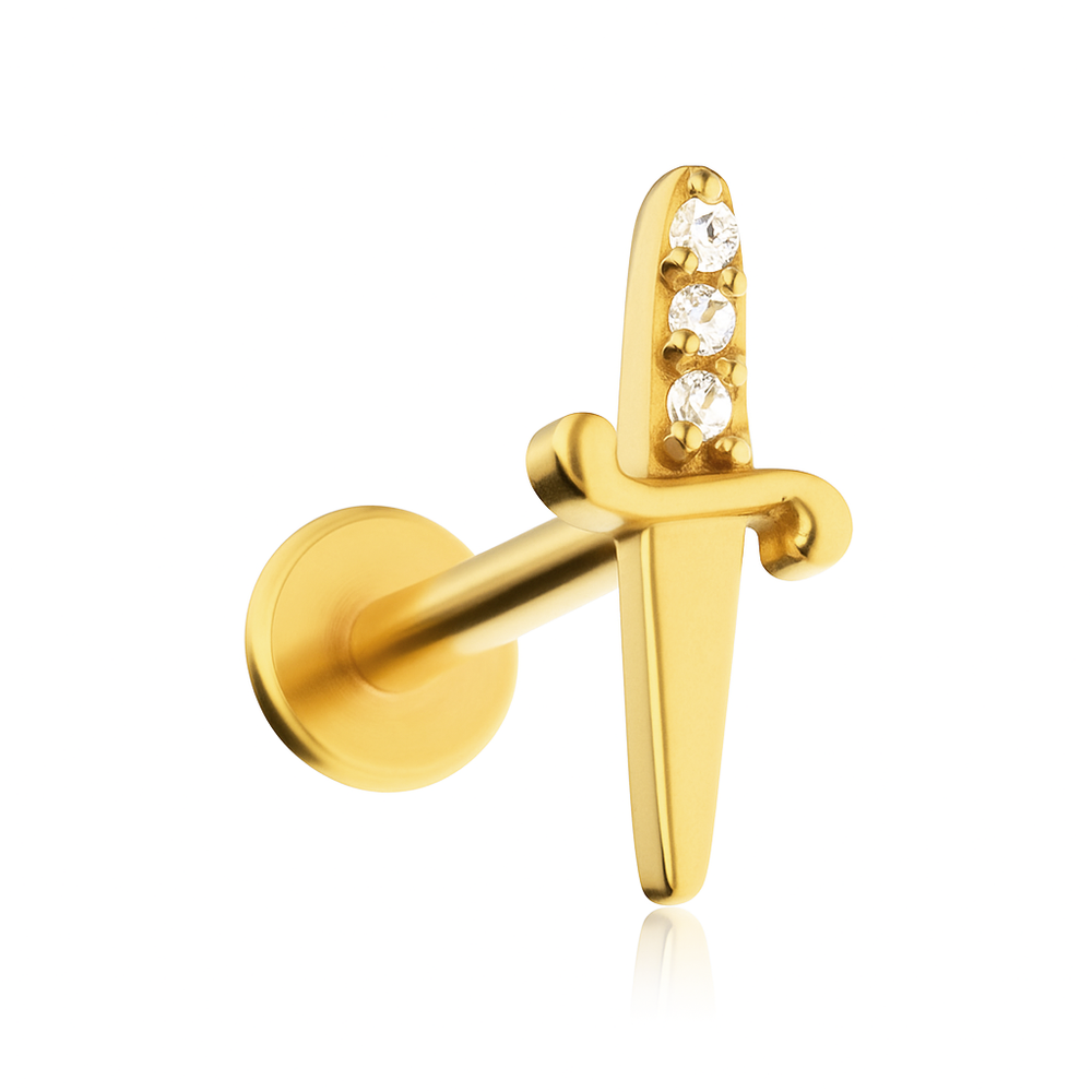 Labret dagger with white zircons - gold - LGW-018