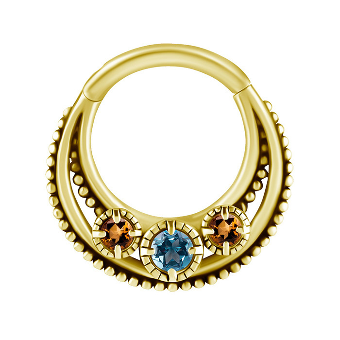 Piercing ring clicker - 18K gold with topaz and citrine - GD18K-028