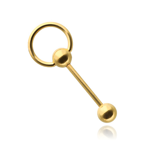 Tongue barbell - gold barbell with circle - KJ-054