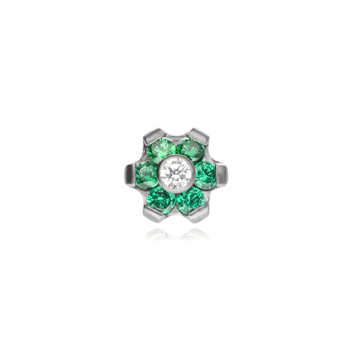 Titanium attachment flower with green and white zirconia - silver - TNA-059