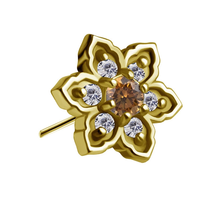 Attachment push in - flower with orange and white cubic zirconia - CoCr NF - gold - PI-007