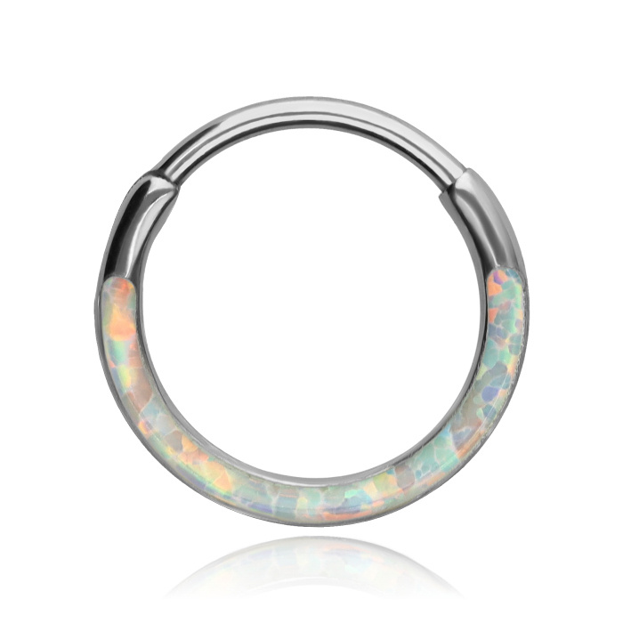 Titanium piercing ring clicker with opal op17 - TK-092