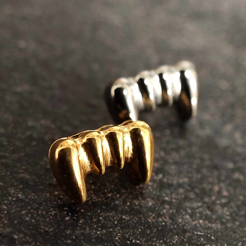 Titanium labret vampire's fangs - gold - TGW-158