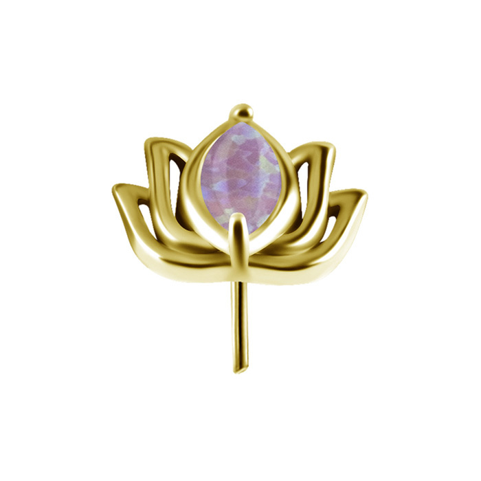 Attachment push in - lotus flower with purple opal - CoCr NF - gold - PI-003
