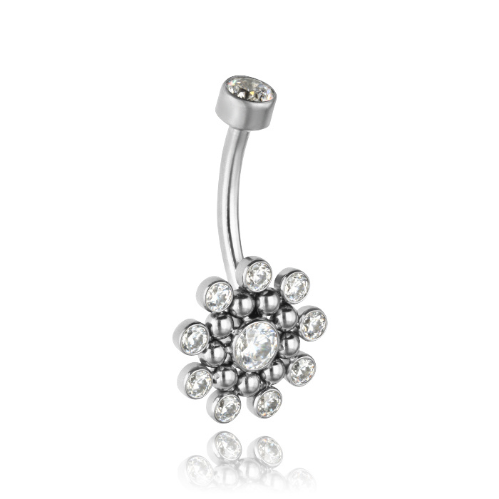 Titanium belly button ring with white zircons PREMIUM - TPP-007