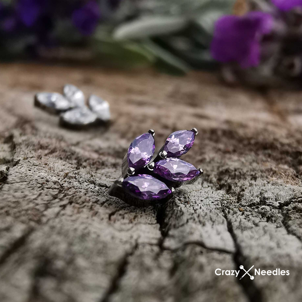 Titanium labret leaves with white zircons - sterling silver