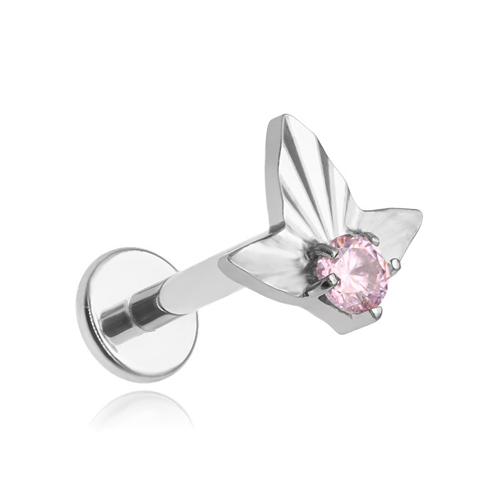 Titanium labret earring with pink zirconia - TGW-133