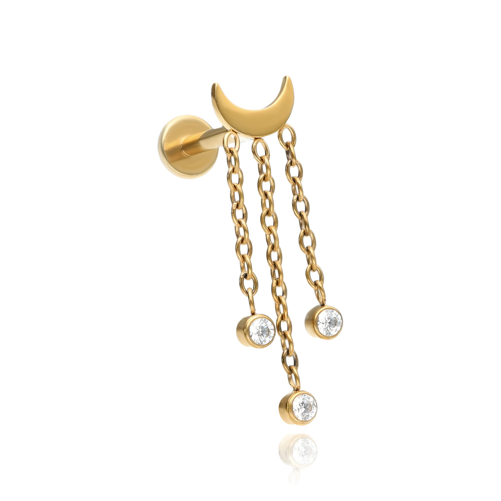 Titanium labret moon with zircons - gold - TGW-160