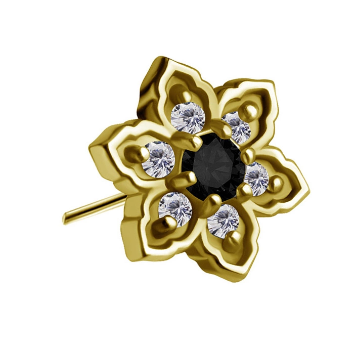 Attachment push in - flower with black and white cubic zirconia - CoCr NF - gold - PI-007