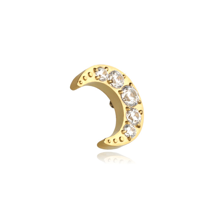 Titanium attachment moon with white zircons - gold - TNA-184