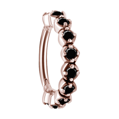 Clicker hoop ring with black zircons - rose gold - K-006