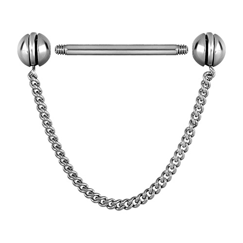 Nipple piercing with chain - silver - S-030