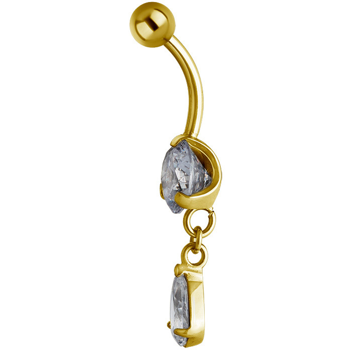 Gold Belly button ring with white zirconia - KP-009