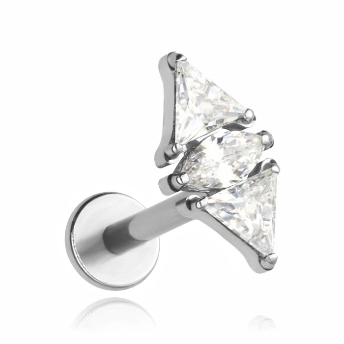 Titanium labret with white zircons - silver