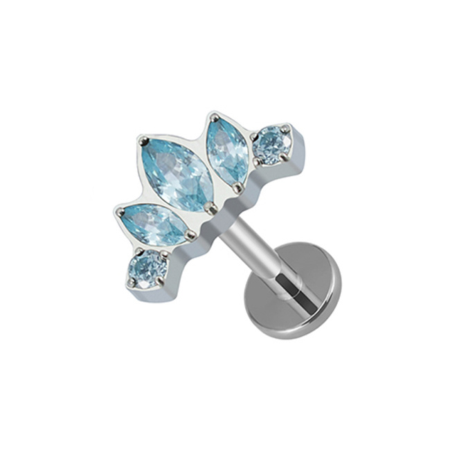 Titanium labret silver - blue zirconia - TGW-088