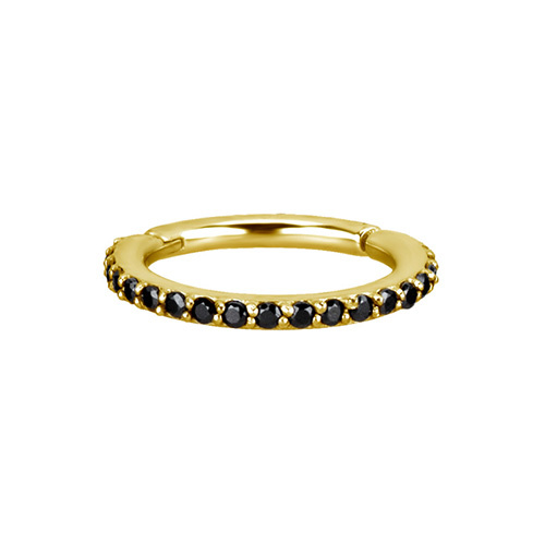 Gold clicker ring black PREMIUM Zirconia - K-013