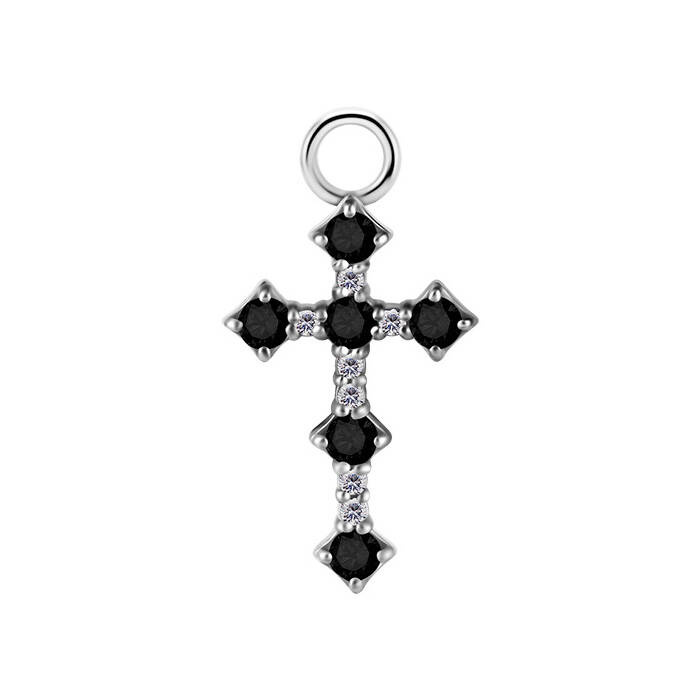 Charms - CoCr NF - sterling silver cross with black zircons - D-035